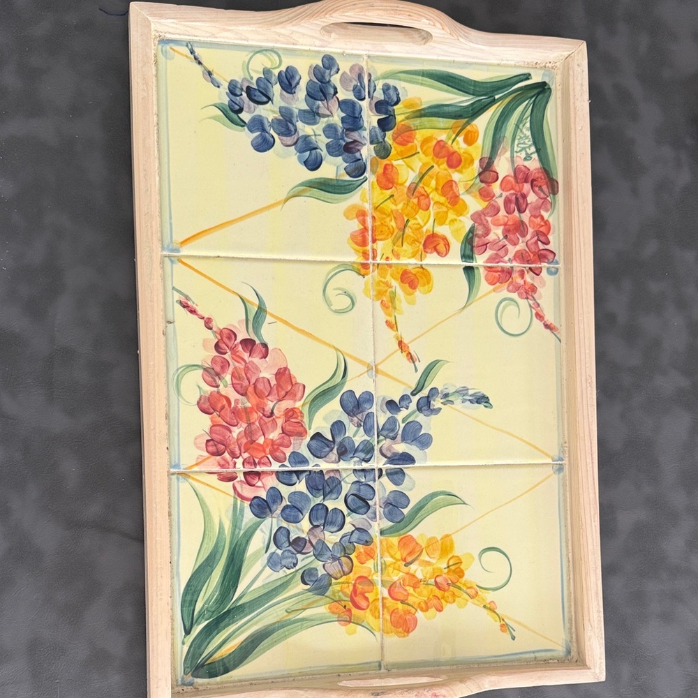Floral Ceramic Tile Serving Tray
